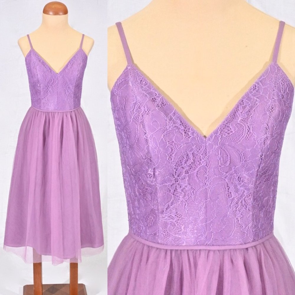 NWT Ballerina-Style Midi Bridesmaid Dress in Wisteria with Spaghetti-Straps